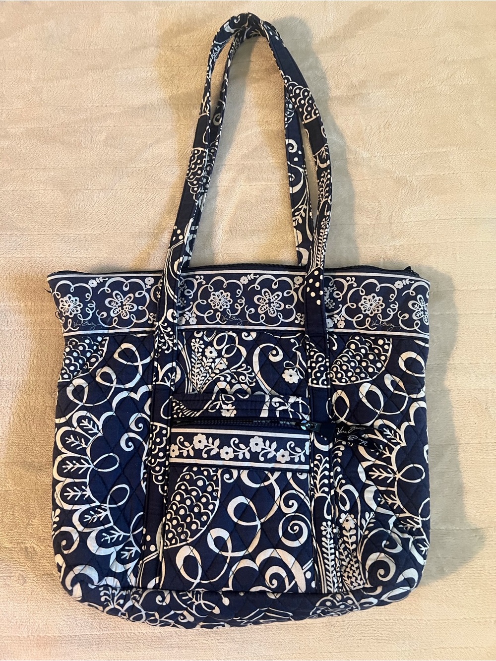 Vera Bradley Navy and White Quilted Floral Paisley Tote